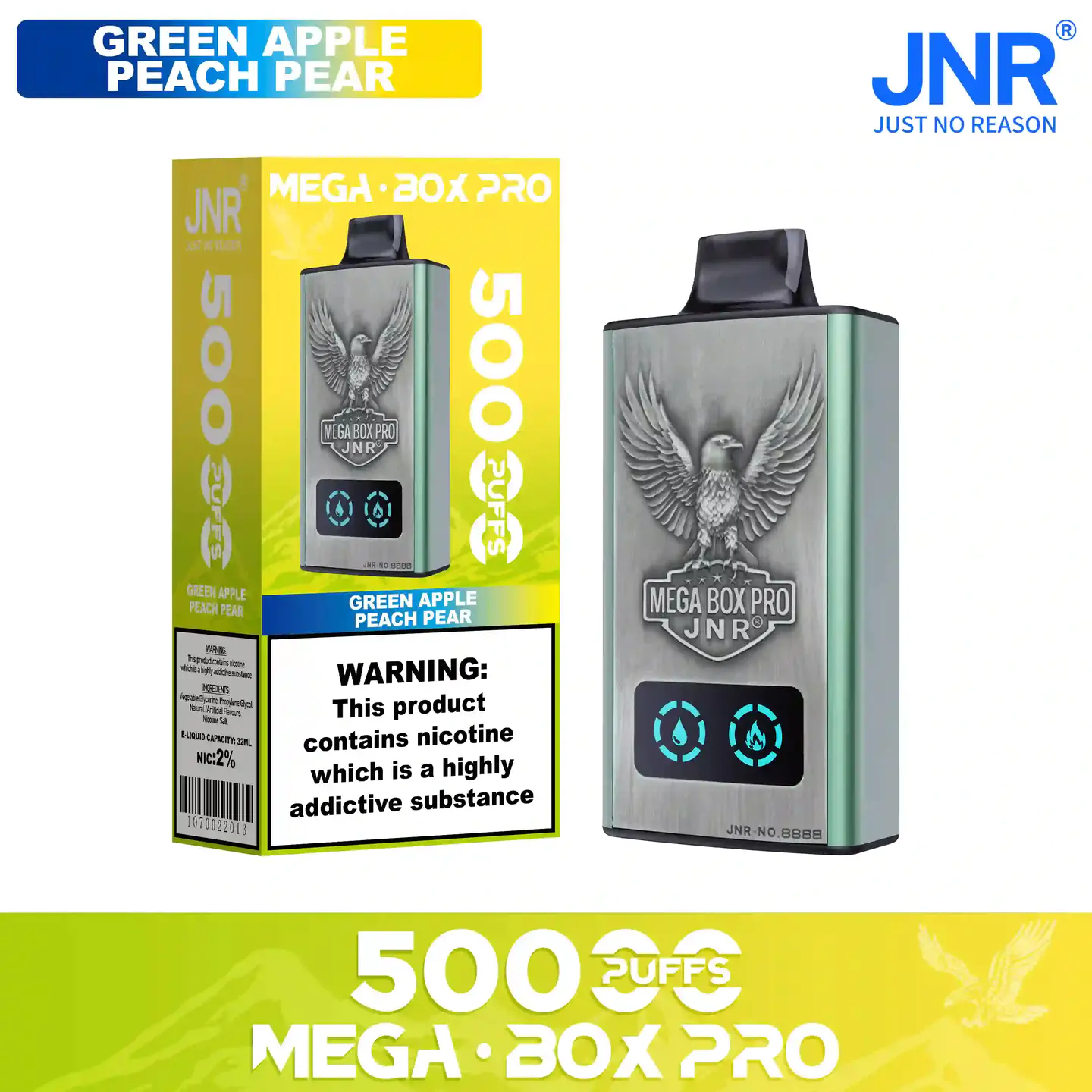 Green Apple Peach Pear-JNR Mega Box Pro 50000 Puffs Disposable Vape (21)