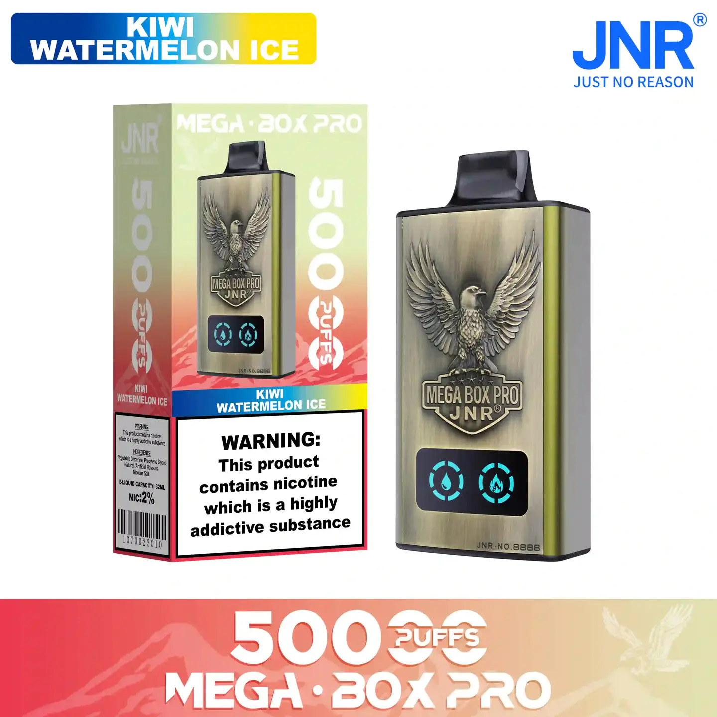 Kiwi Watermelon Ice-JNR Mega Box Pro 50000 Puffs Disposable Vape (24)