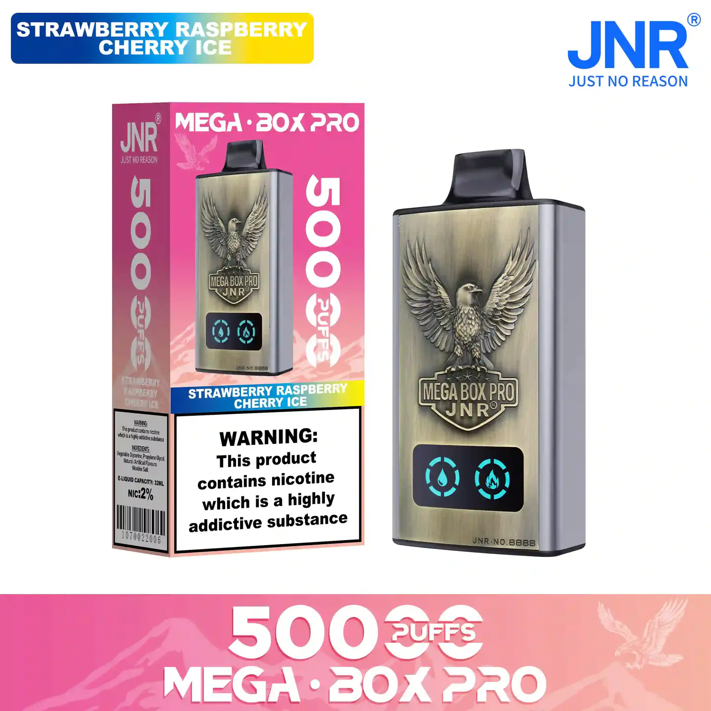 Strawberry Raspberry Cherry Ice-JNR Mega Box Pro 50000 Puffs Disposable Vape (6)