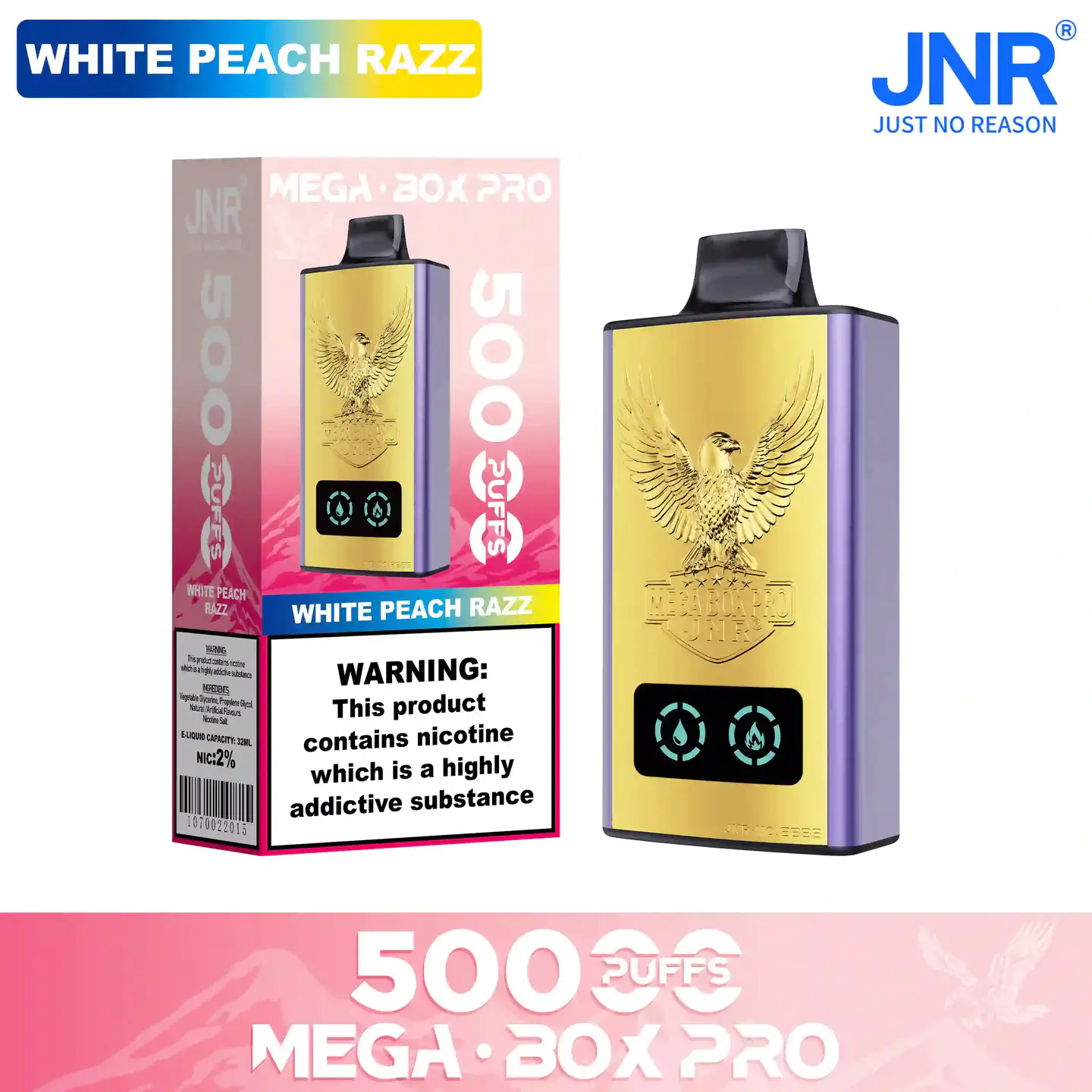 White Peach Razz-JNR Mega Box Pro 50000 Puffs Disposable Vape (25)