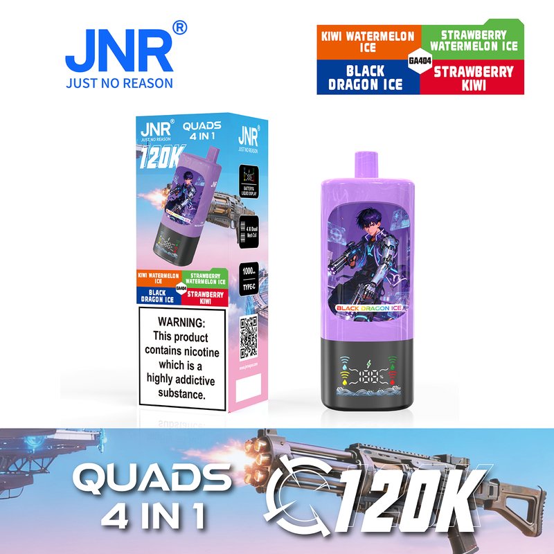 JNR Quads 120K – Kiwi Watermelon Ice + Strawberry Watermelon Ice + Black Dragon Ice + Strawberry Kiwi