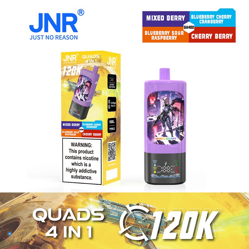 JNR Quads 120K – Mixed Berry + Blueberry Cherry Cranberry + Blueberry Sour Raspberry + Cherry Berry