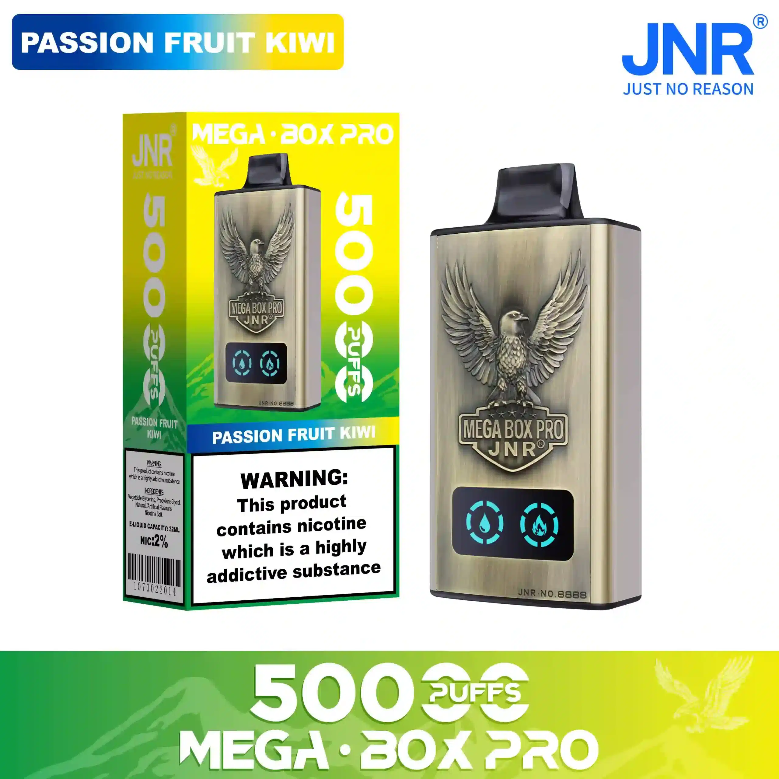 Passion Fruit Kiwi - JNR Puff Mega Box Pro 50K | 50000 Puffs Disposable Vape