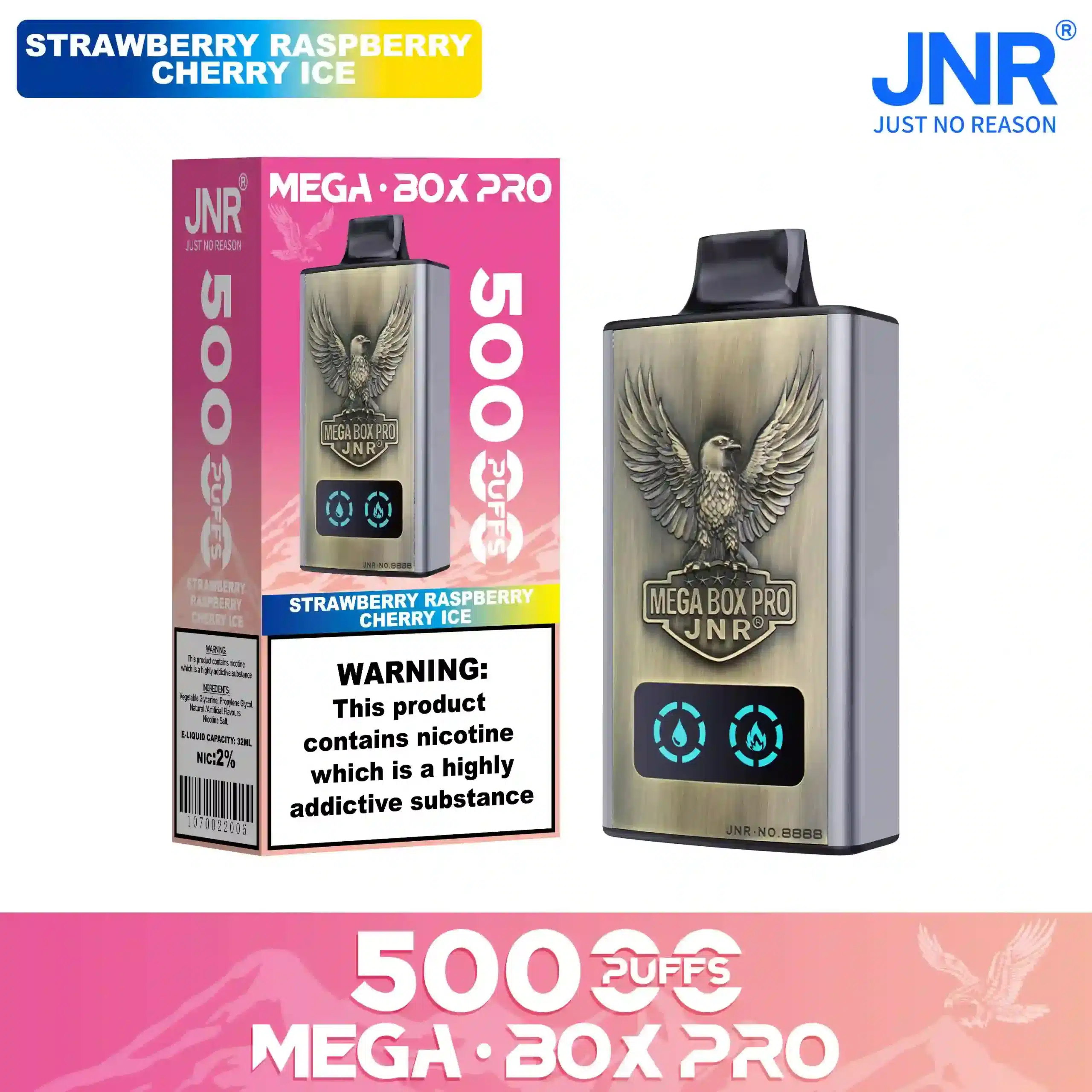 Strawberry Raspberry Cherry Ice - JNR Puff Mega Box Pro 50K | 50000 Puffs Disposable Vape