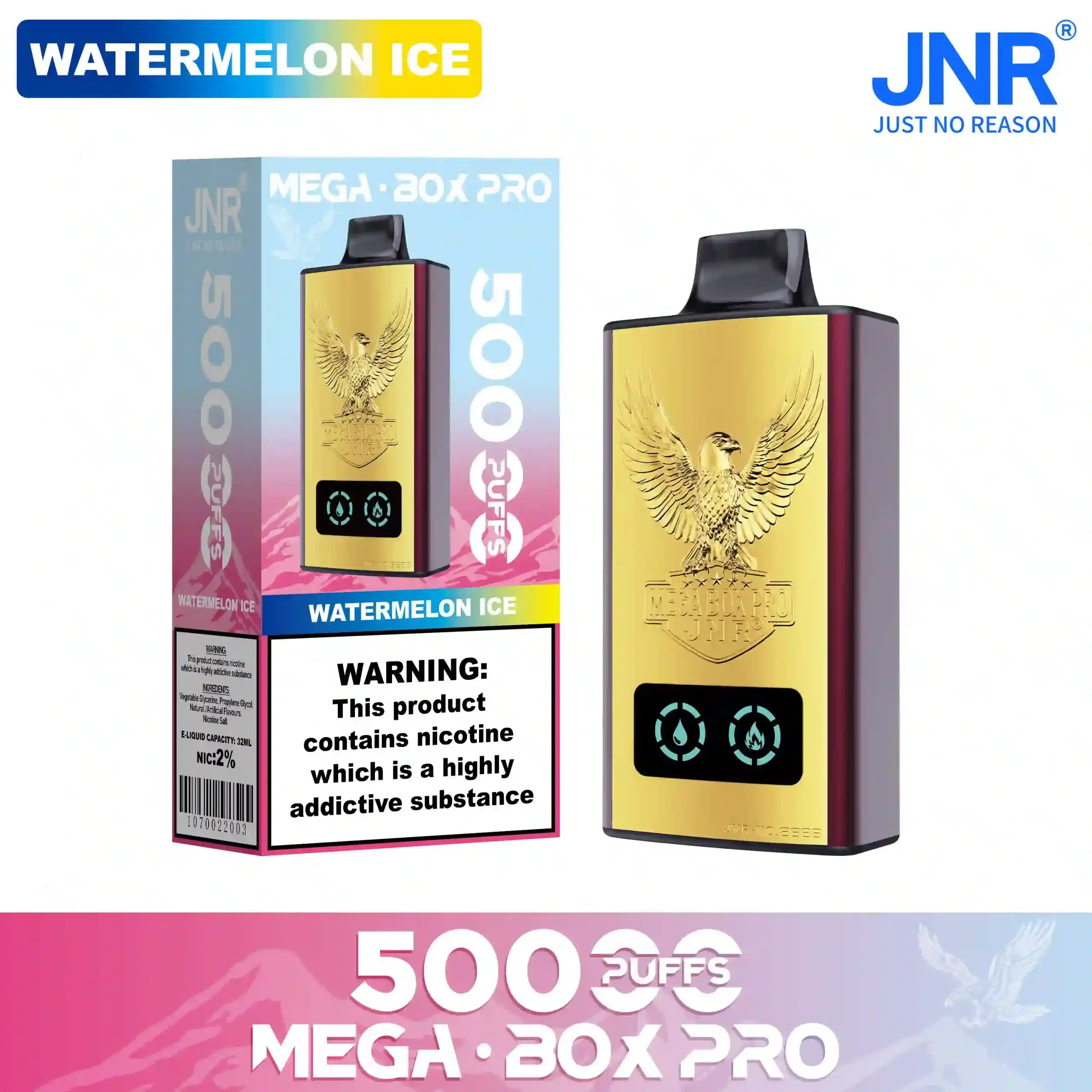 Watermelon Ice - JNR Puff Mega Box Pro 50K | 50000 Puffs Disposable Vape